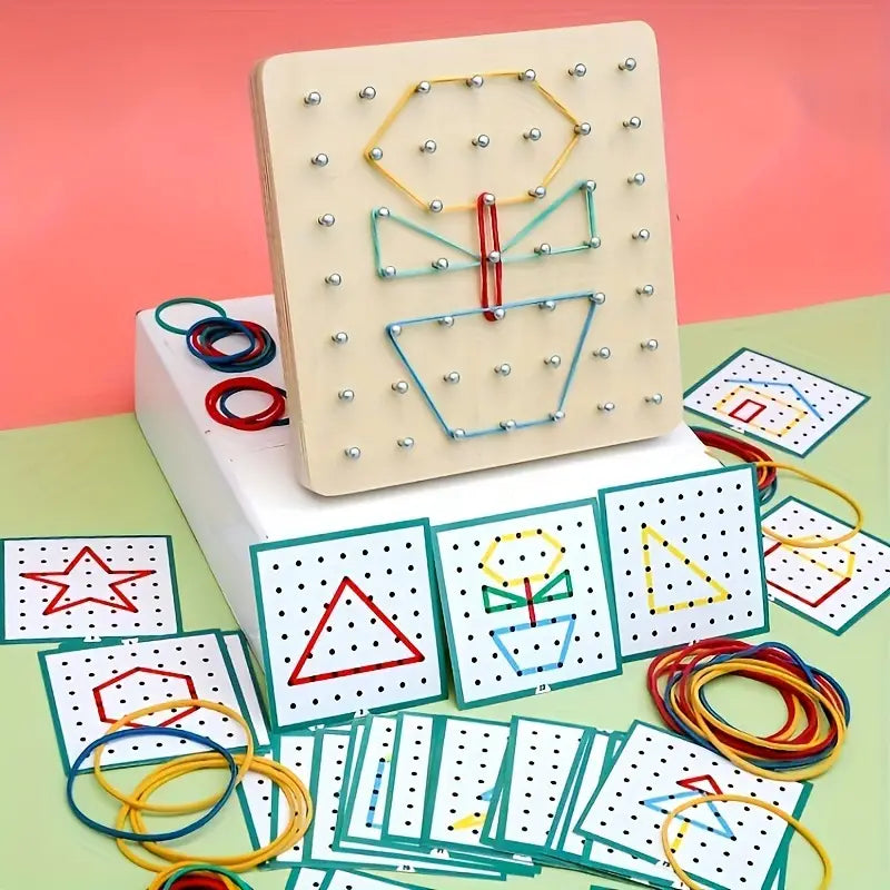 Wooden Peg Board and Rubber Band Set